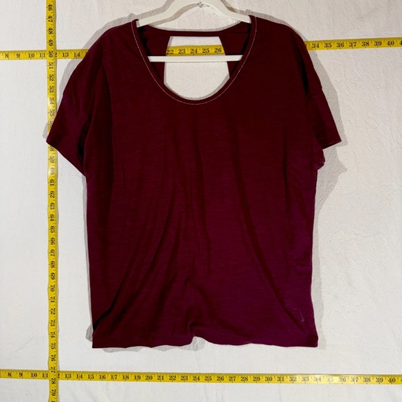 Nike Tops - Nike Yoga Dri-Fit Open Back SS Burgundy W/Shimmer Piping Feminine Relaxed Top